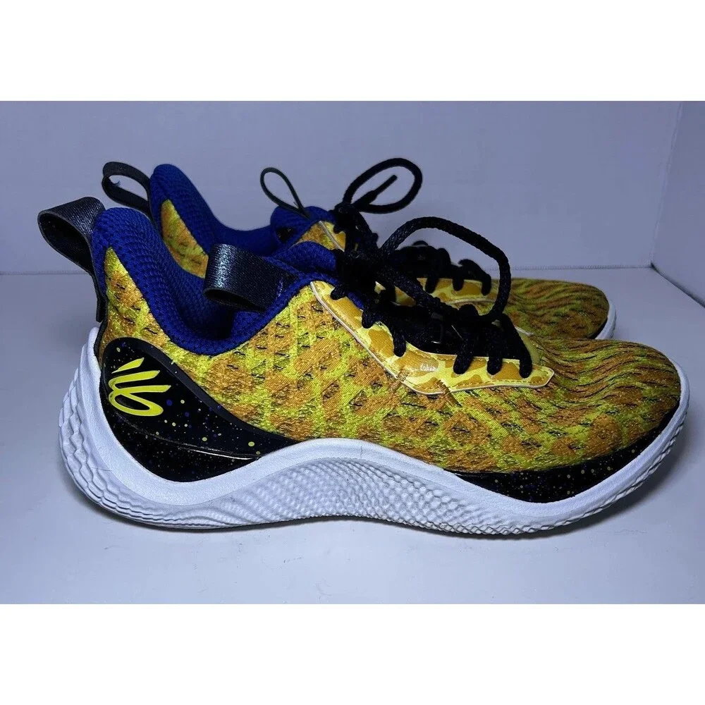 Under Armour Basketball Shoes Kids Size 6Y Yellow Blue Curry Flow 10 Bang Bang